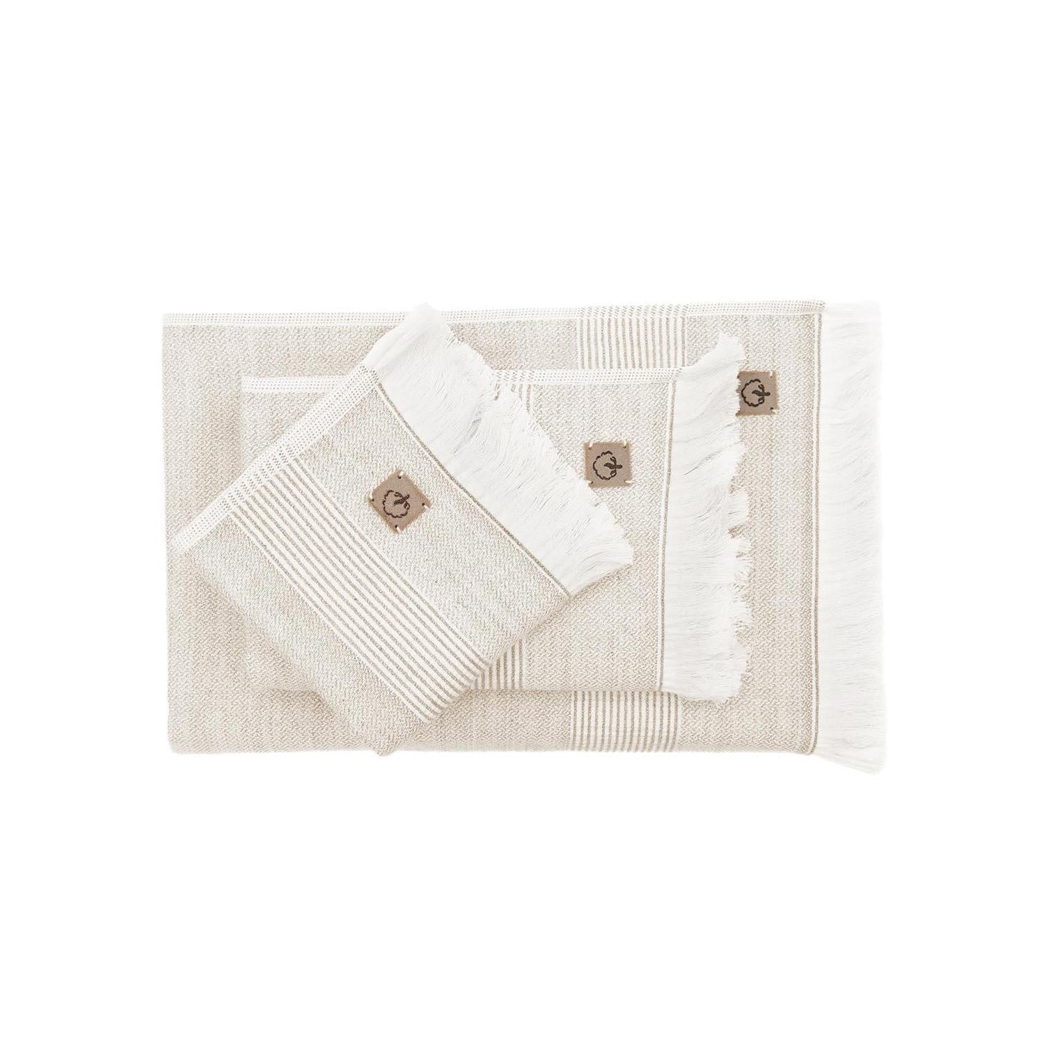 Hasna Organic Cotton Linen Bath Towel Set of 3 Beige