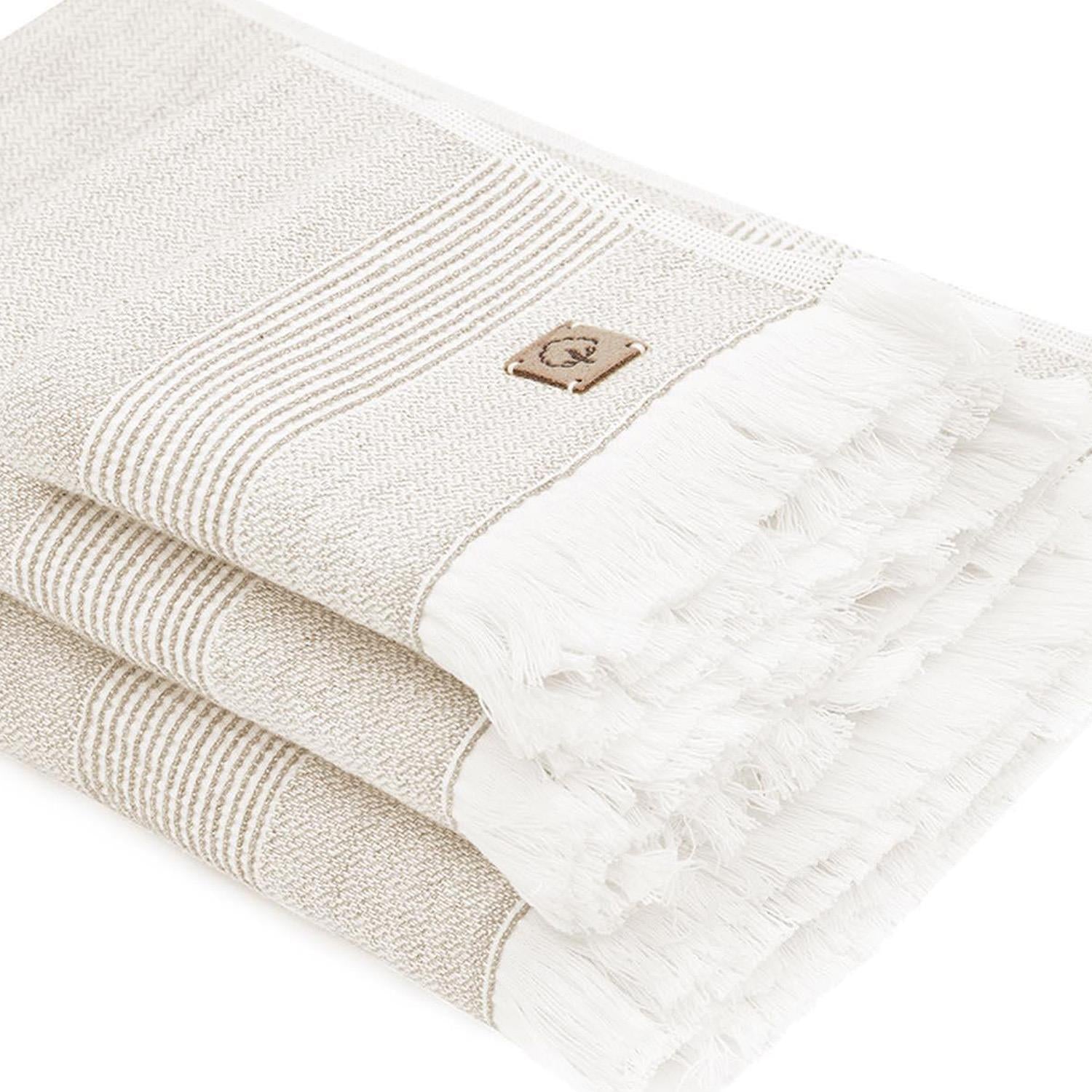 Hasna Organic Cotton Linen Bath Towel Set of 3 Beige