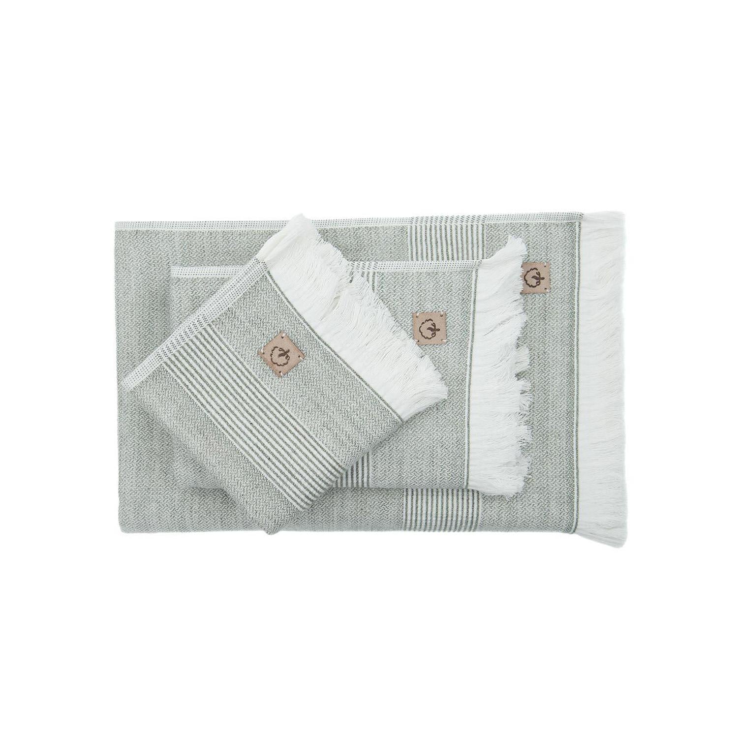 Hasna Organic Cotton Linen Bath Towel Set of 3 Khaki