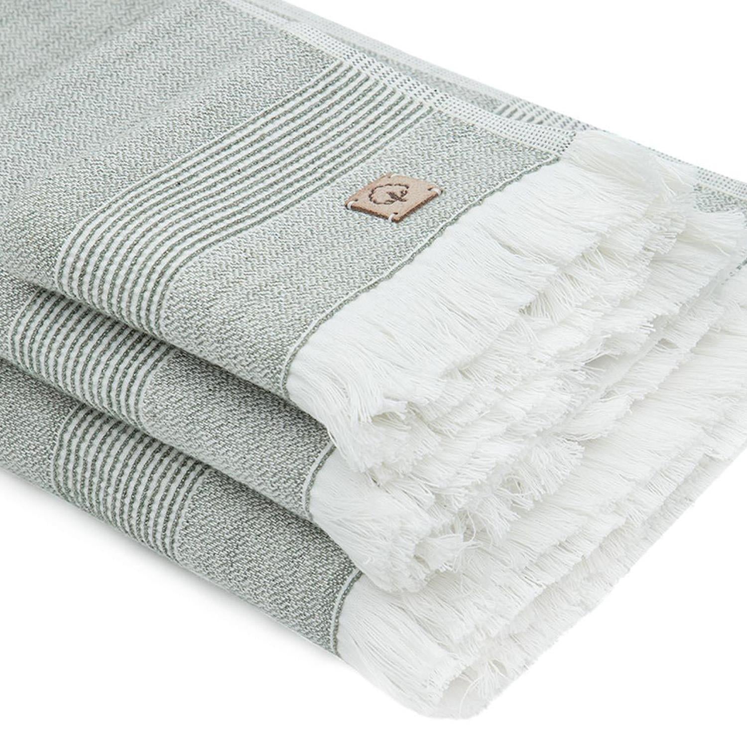 Hasna Organic Cotton Linen Bath Towel Set of 3 Khaki