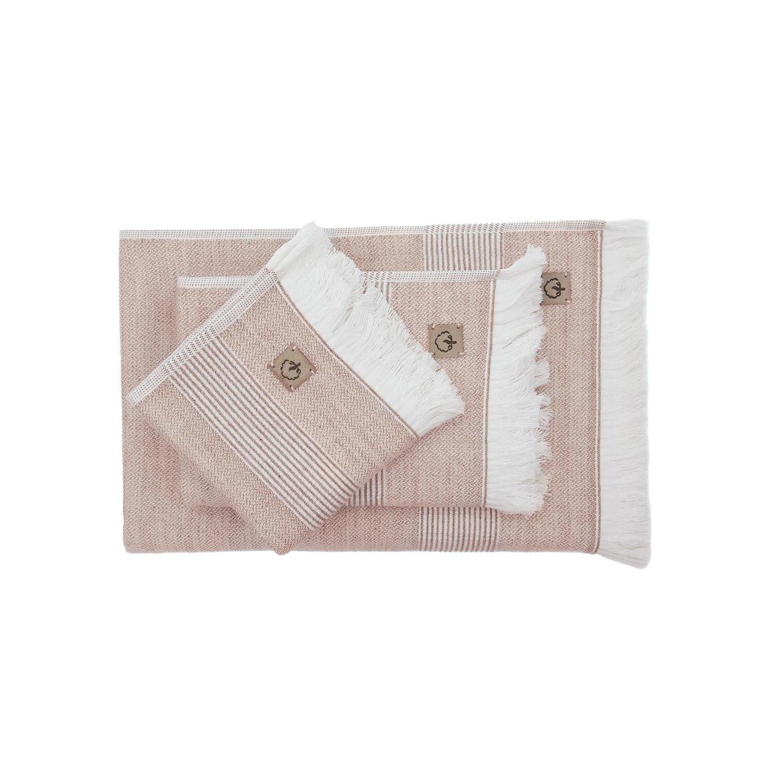 Hasna Organic Cotton Linen Bath Towel Set of 3 Terra