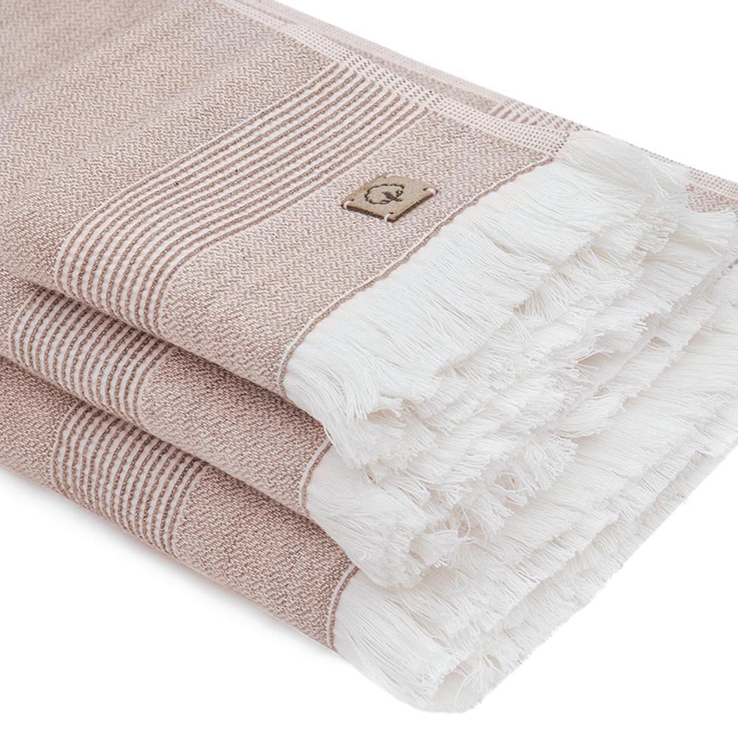 Hasna Organic Cotton Linen Bath Towel Set of 3 Terra