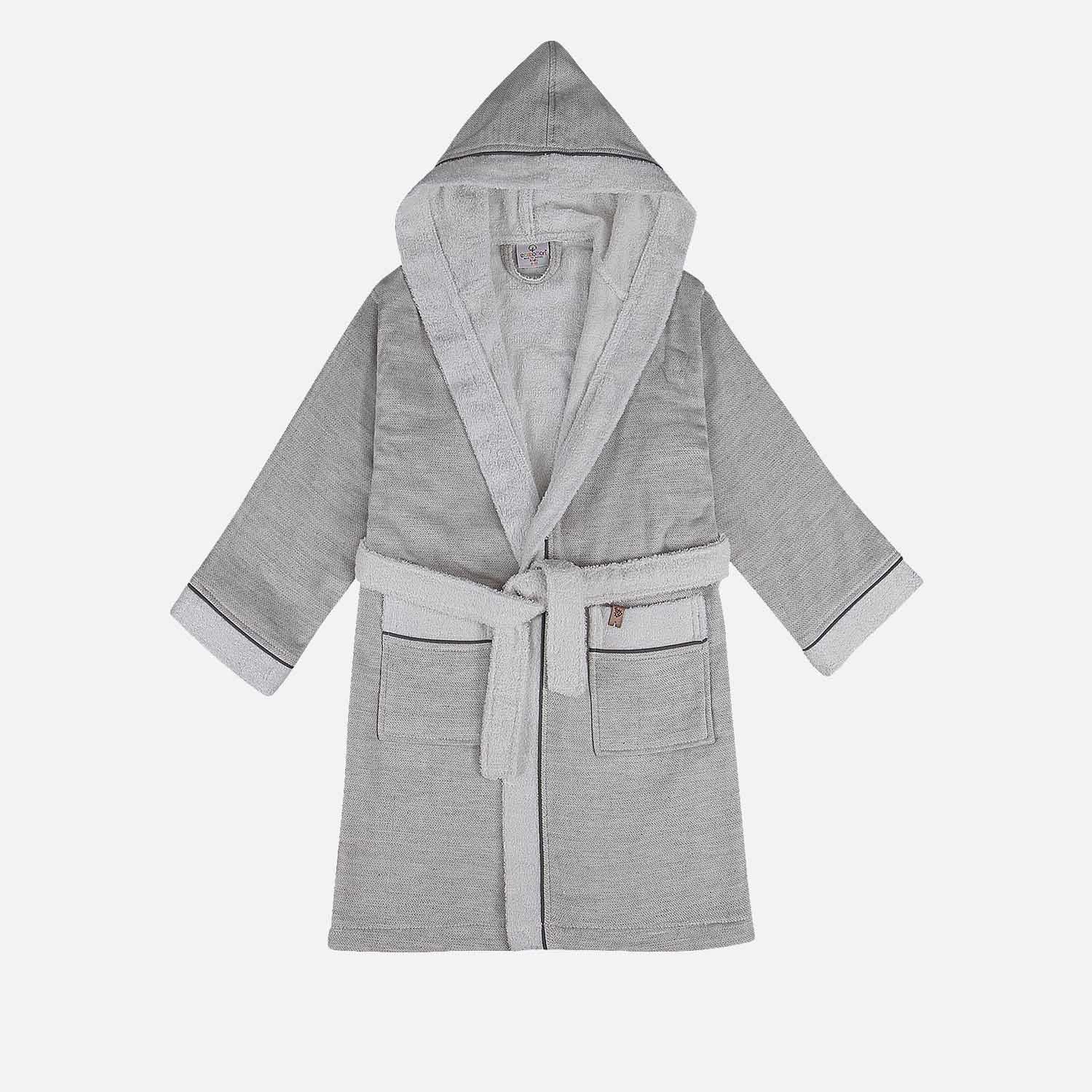 Hasna Organic Cotton Linen Kids' Bathrobe Gray