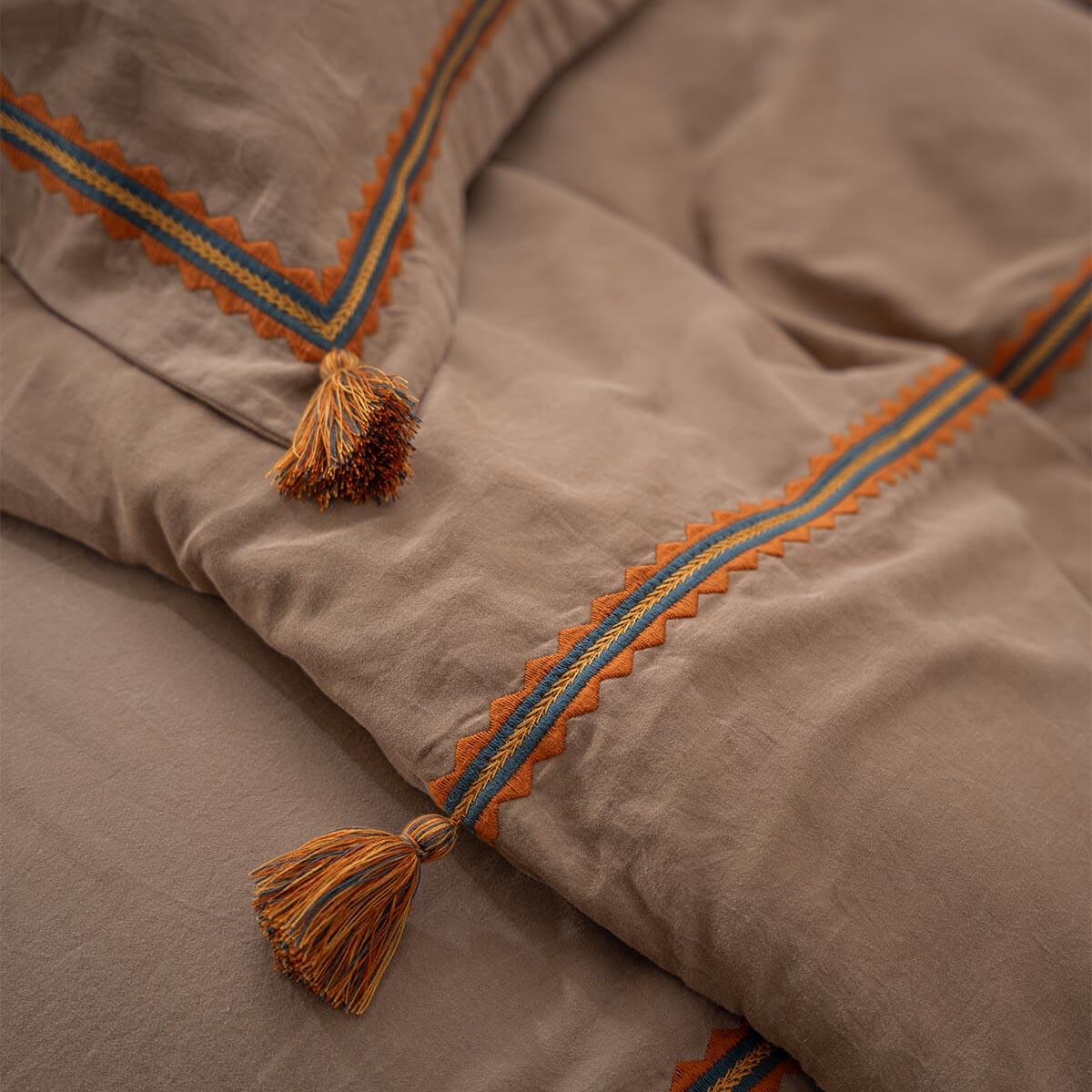 Hazar Organic Cotton Satin Double Bedding Set Piece-Dyed Beige