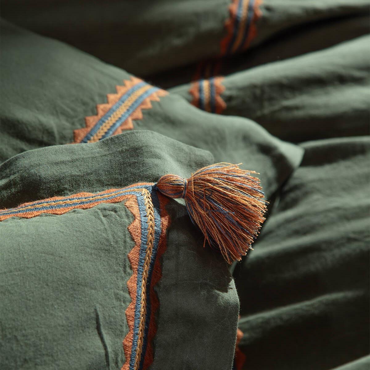 Hazar Organic Cotton Satin Double Bedding Set Piece-Dyed Green