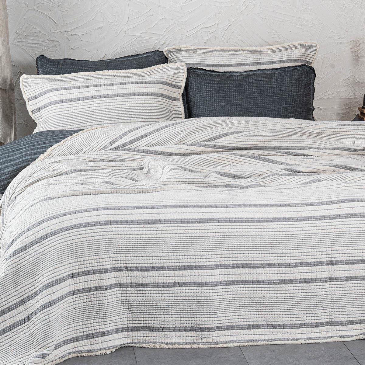 Hivda Organic Cotton Muslin Filled Double Bedspread Grey