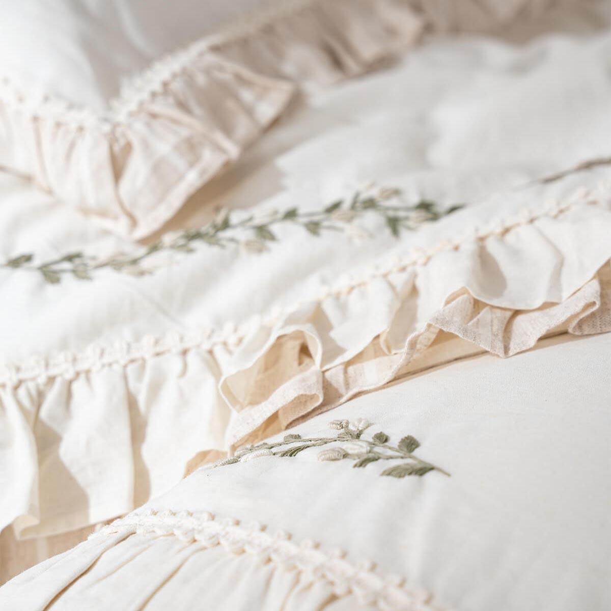 Leyna Cotton Linen Double Bedding Set Cream