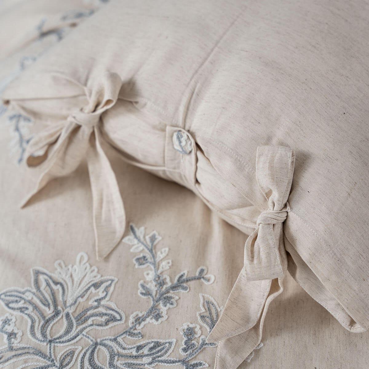 Libera Cotton Linen Double Bedding Set Cream-Grey