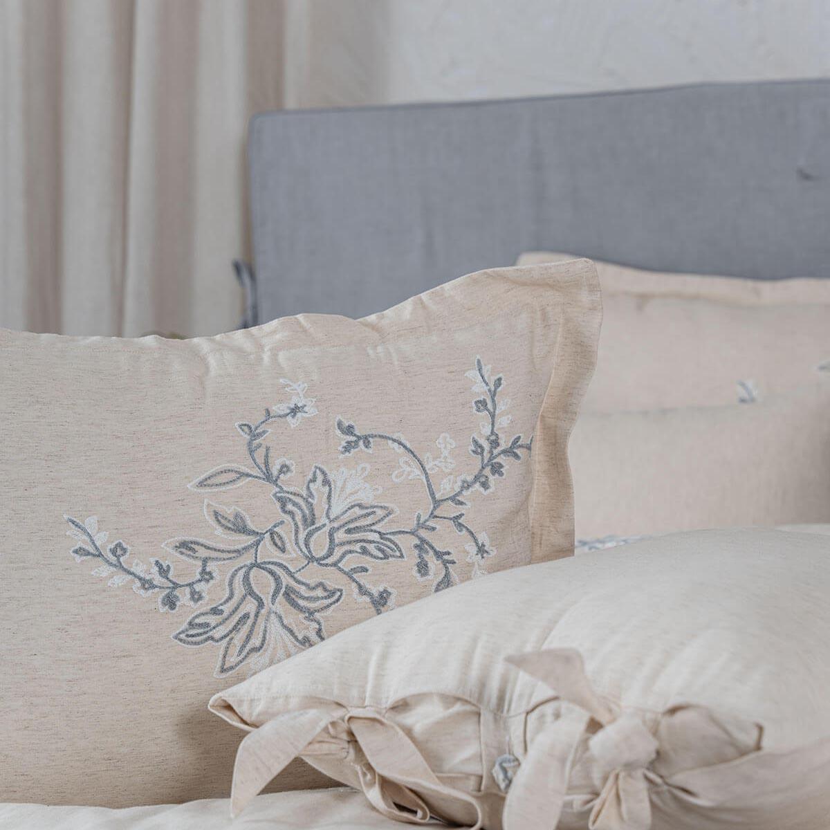 Libera Cotton Linen King Bedding Set Cream-Grey