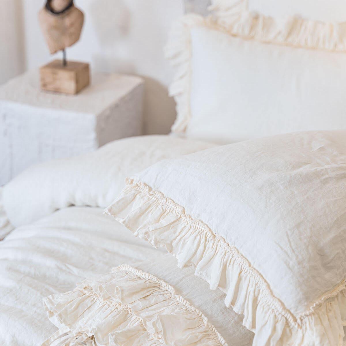 Miranda 100% Linen King Bedding Set Cream