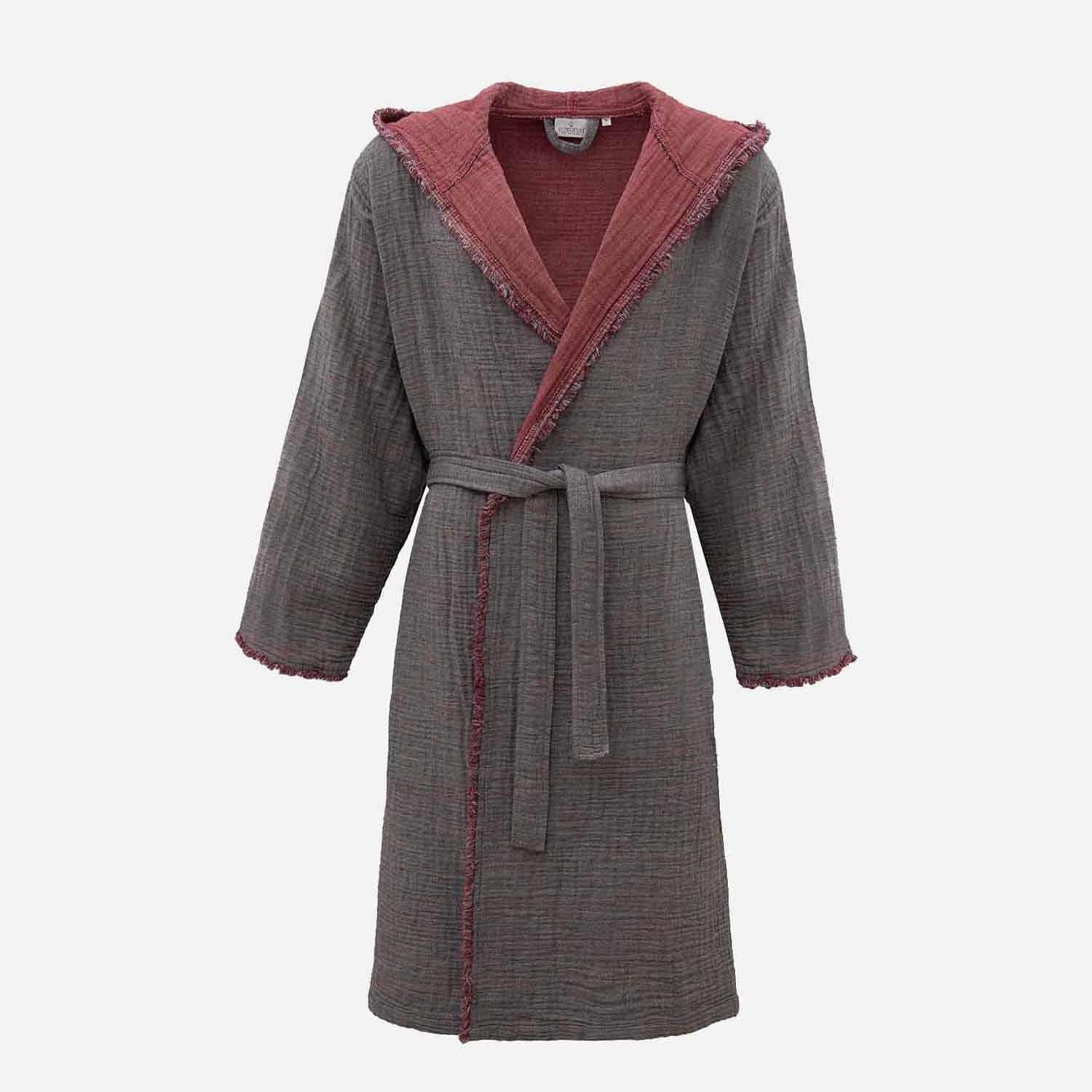 Muna Man Bathrobe 100% Organic Cotton Inject Bordeaux -Anthracite