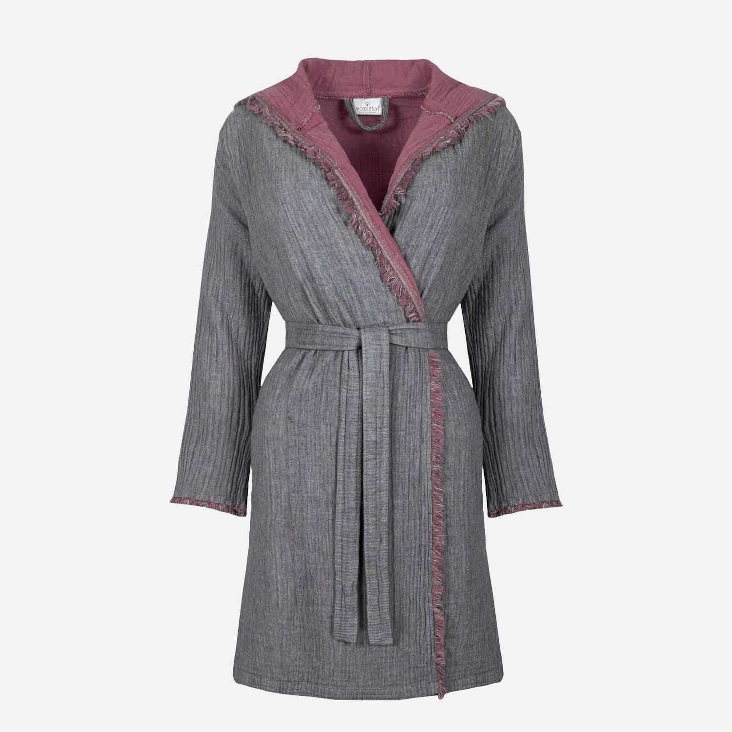 Muna Organic Cotton Inject Teen Bathrobe Burgundy-Anthracite