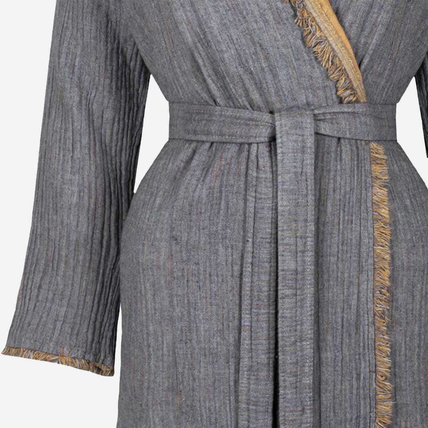 Muna Woman Bathrobe 100% Organic Cotton Inject Anthracite-Saffron