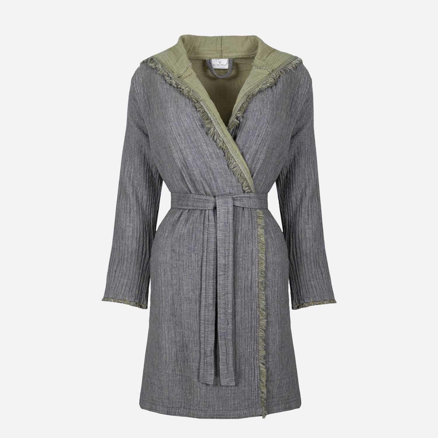 Muna Woman Bathrobe 100% Organic Cotton Inject Green-Anthracite