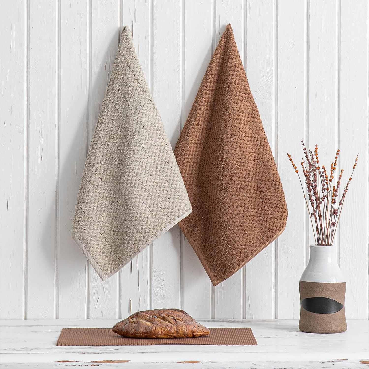 Parla Cotton Bouclé Dish Towel Set of 2 Beige-Brown