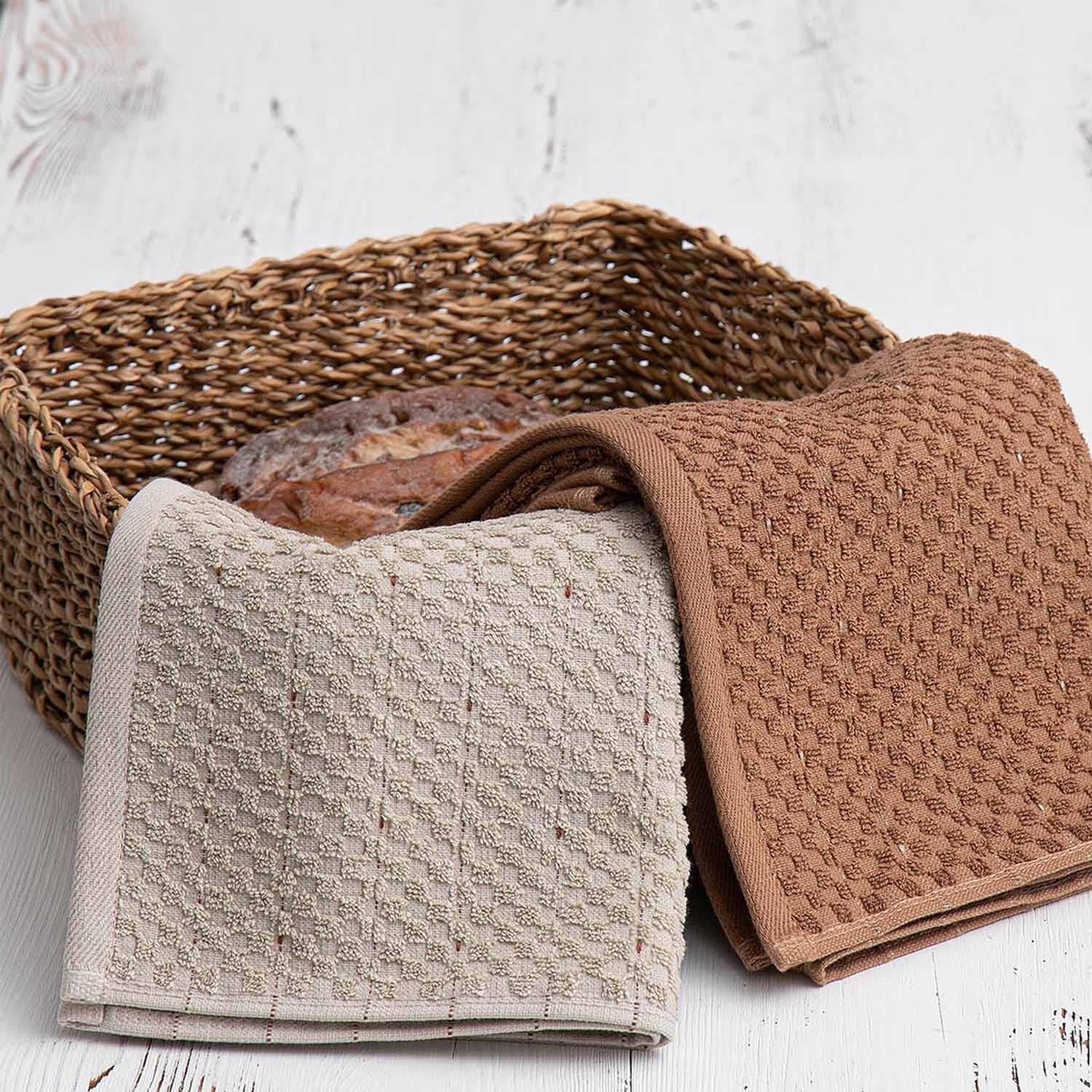 Parla Cotton Bouclé Dish Towel Set of 2 Beige-Brown