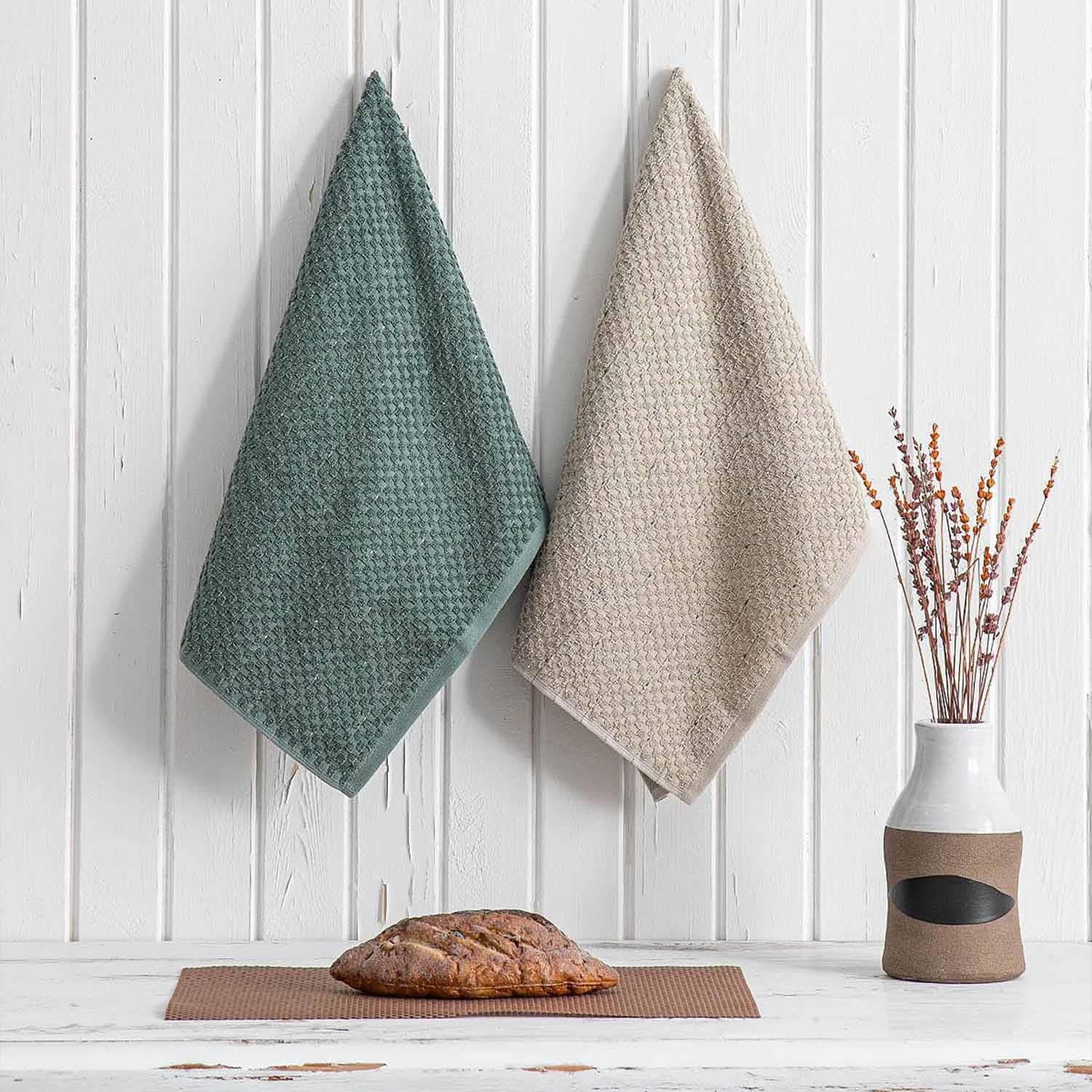 Parla Cotton Bouclé Dish Towel Set of 2 Beige-Green