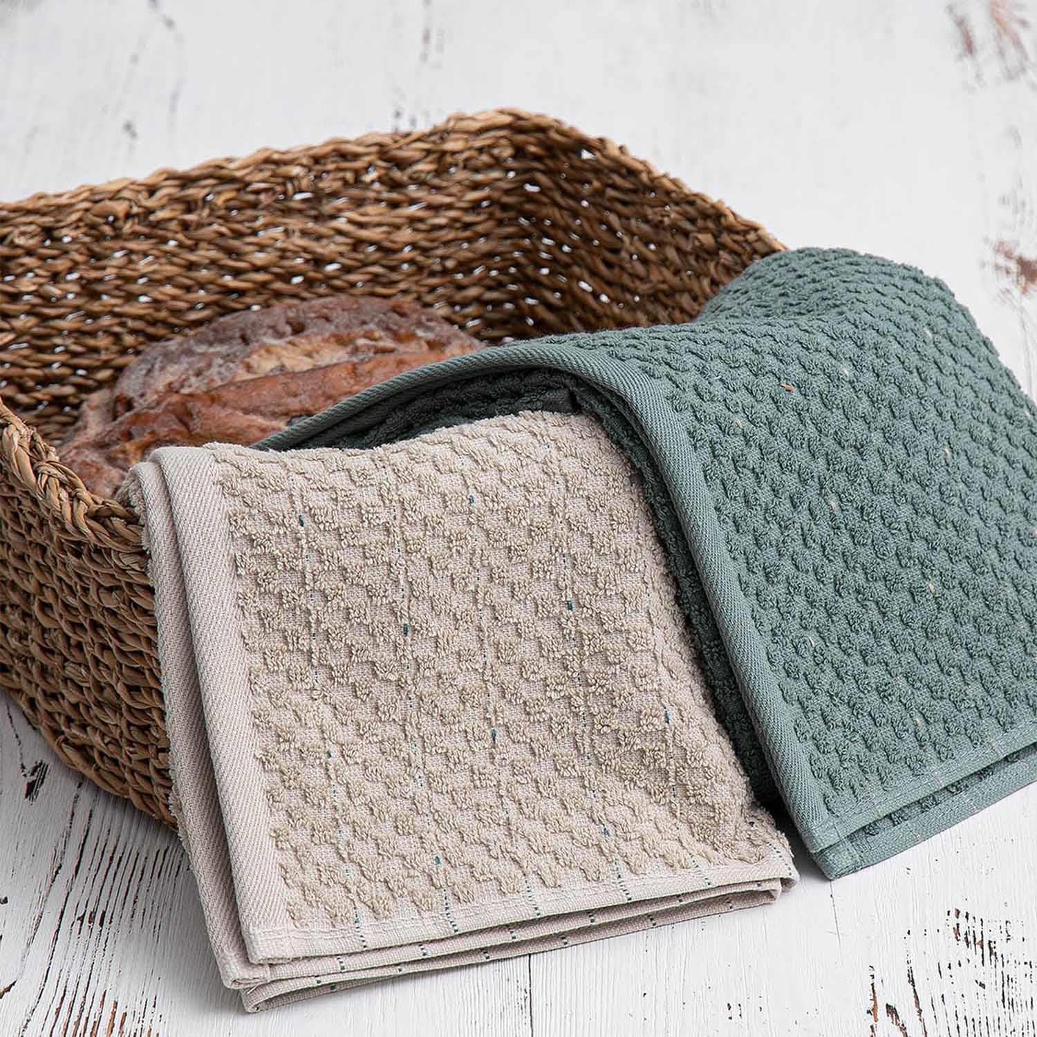 Parla Cotton Bouclé Dish Towel Set of 2 Beige-Green