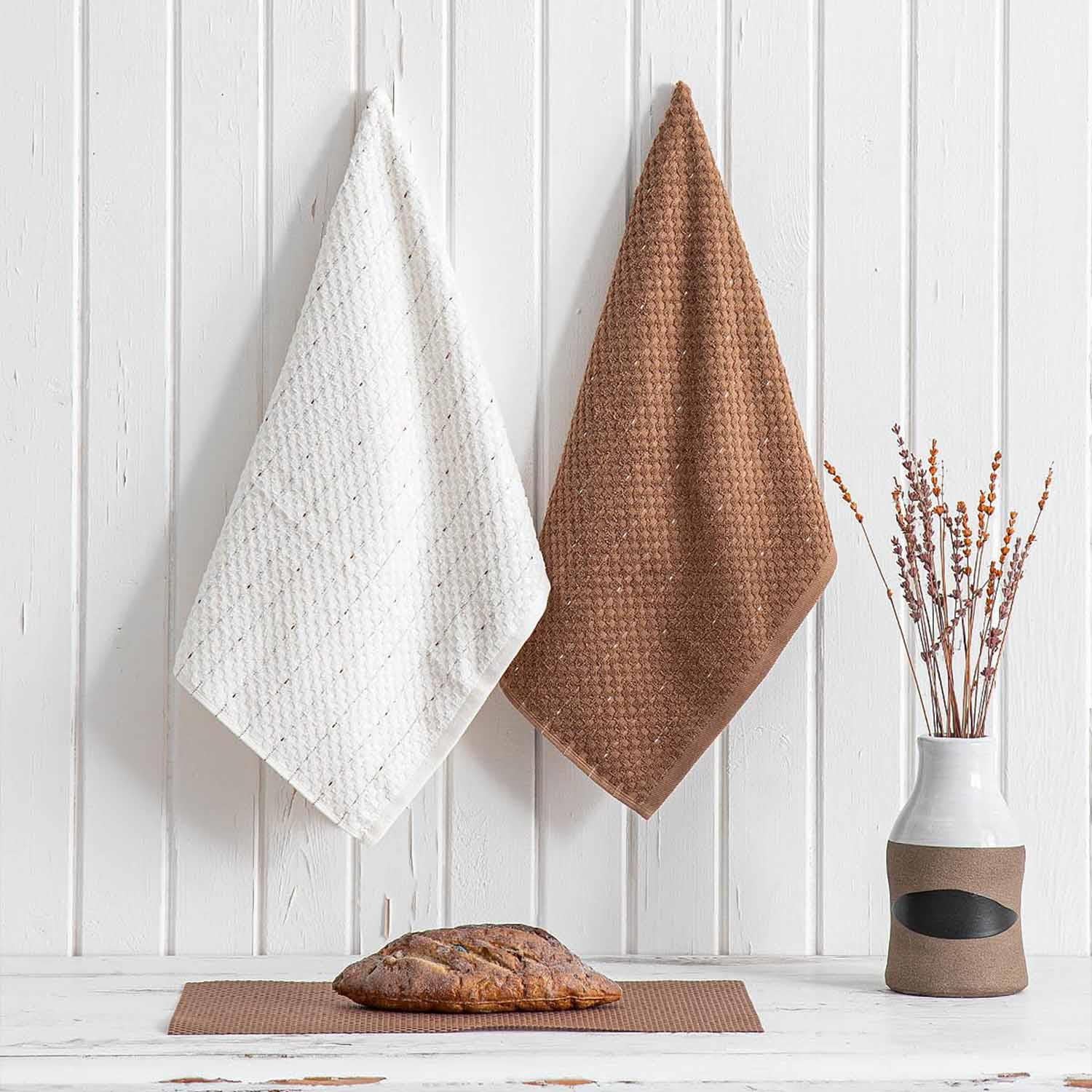 Parla Cotton Bouclé Dish Towel Set of 2 Cream-Brown