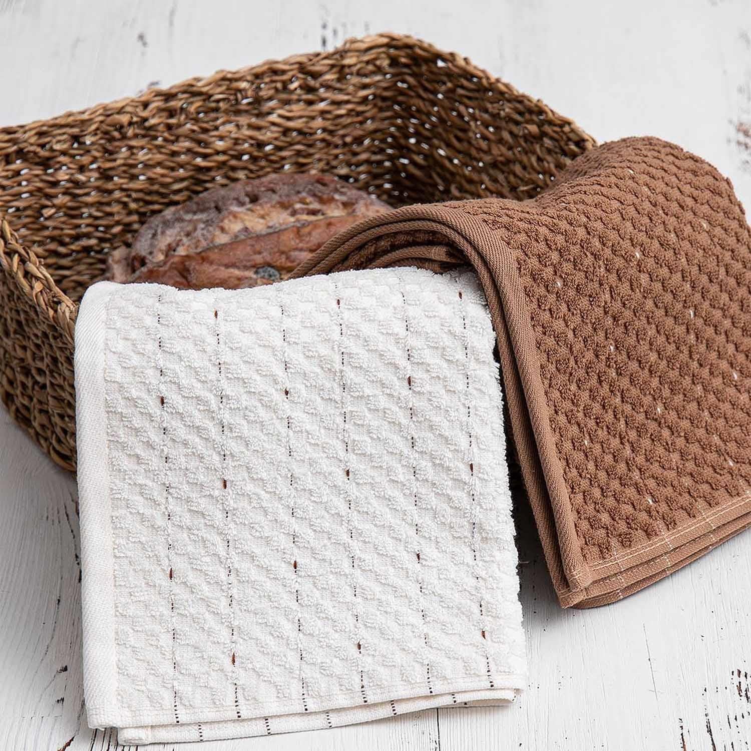 Parla Cotton Bouclé Dish Towel Set of 2 Cream-Brown