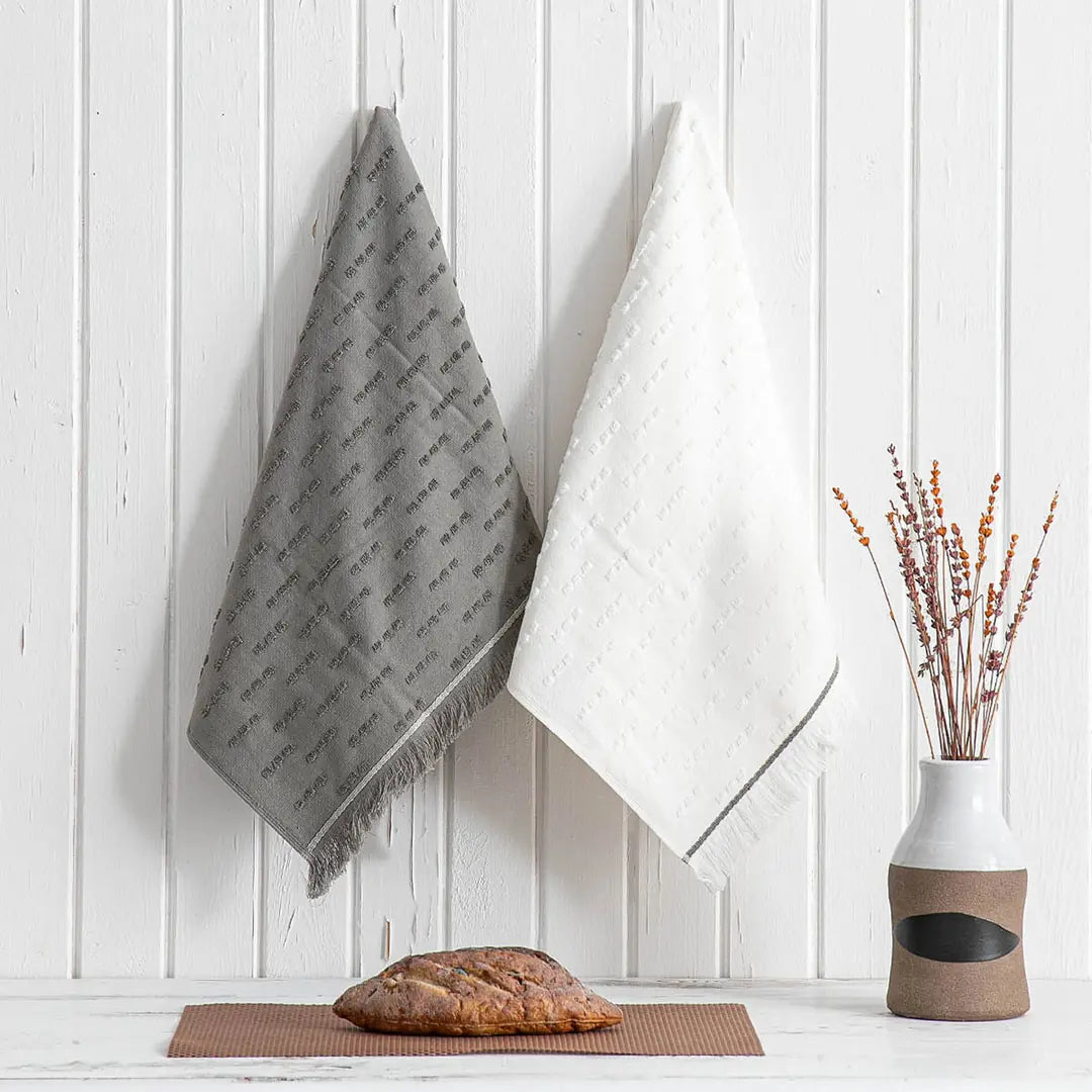 Pera Turkish Cotton Bouclé Dish Towel Set of 2 Cream-Anthracite