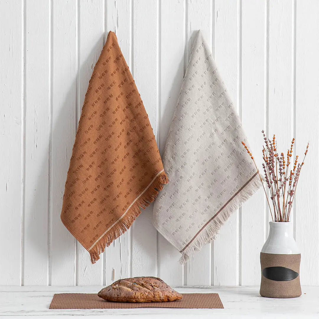 Pera Turkish Cotton Bouclé Dish Towel Set of 2 Beige-Terra
