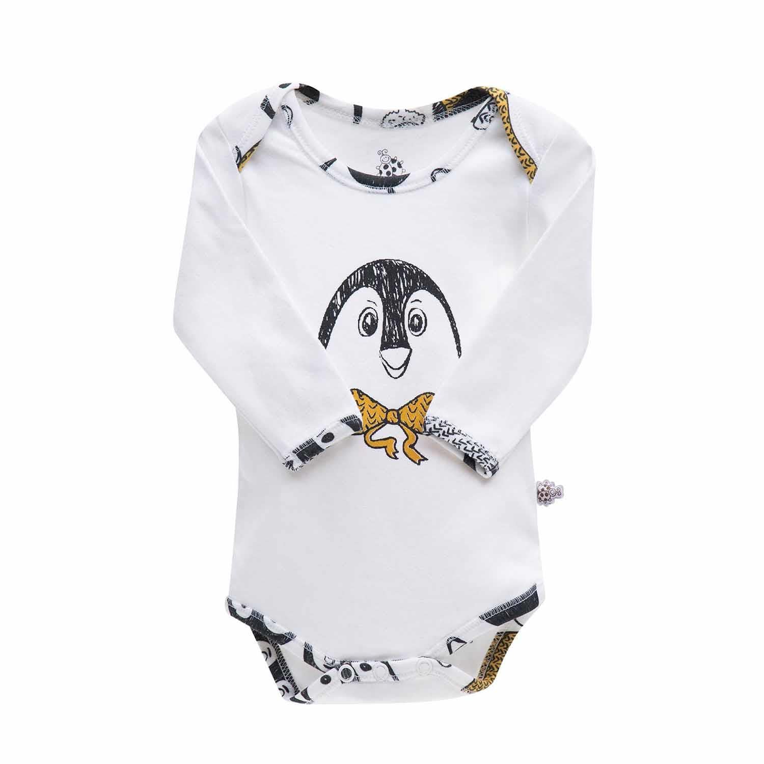 Pingu Organic Cotton Baby Bodysuit Set of 2 Long Sleeved White-Anthracite