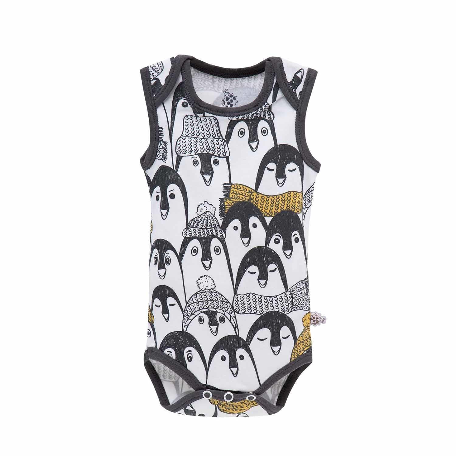 Pingu Organic Cotton Baby Bodysuit Set of 2 Sleeveless White-Anthracite