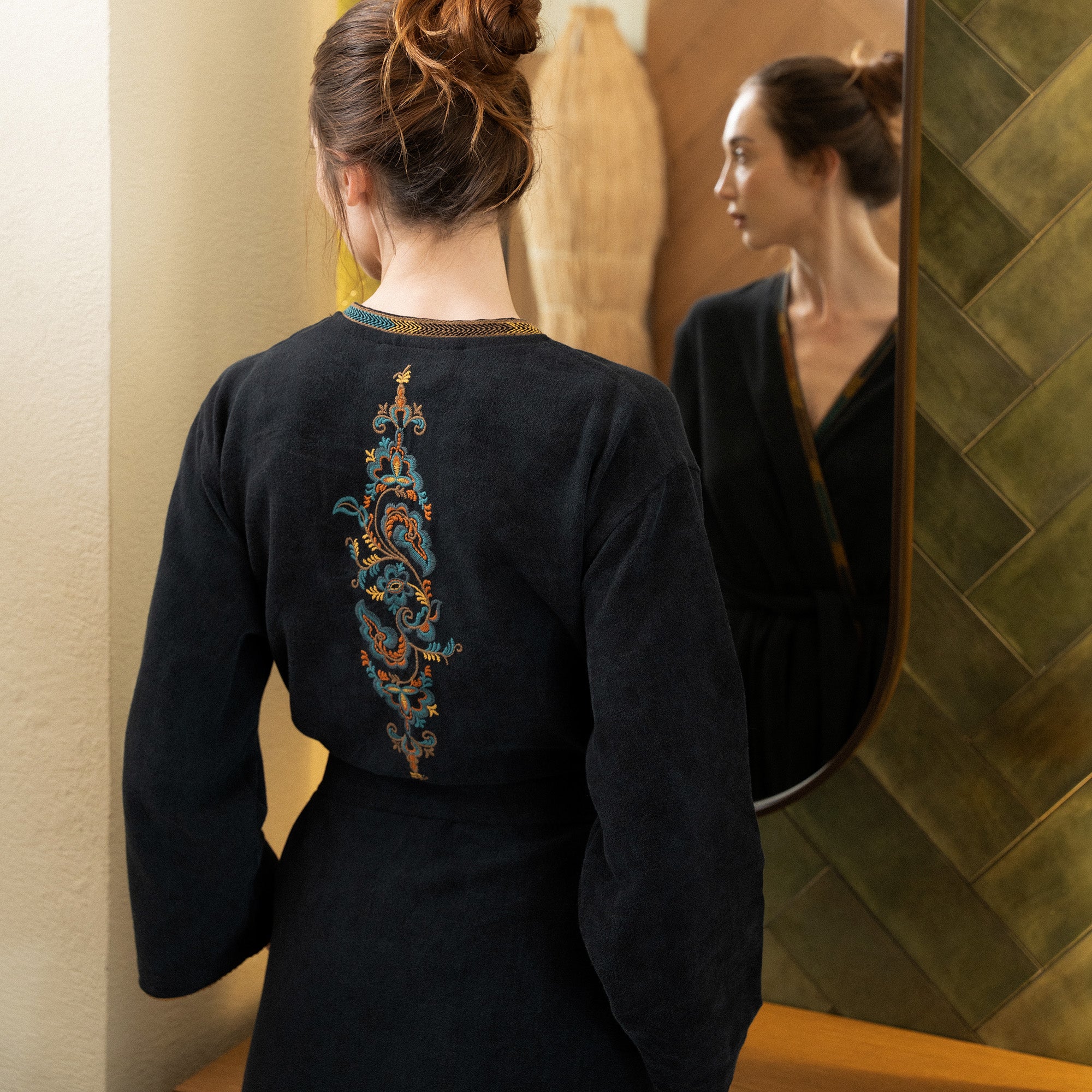Revna Organic Turkish Cotton Women's Dressing Gown Black