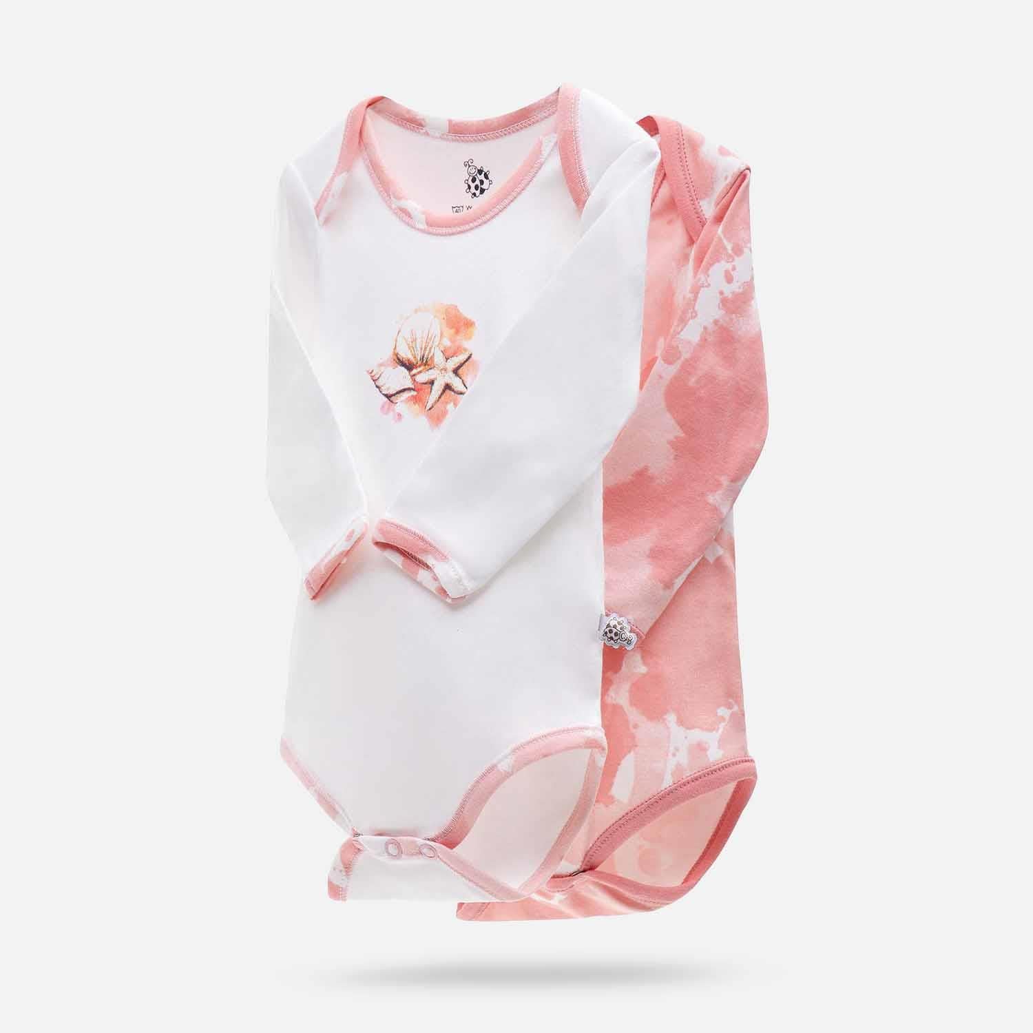 Rosa Organic Cotton Baby Bodysuit Set of 2 Long Sleeved White-Salmon