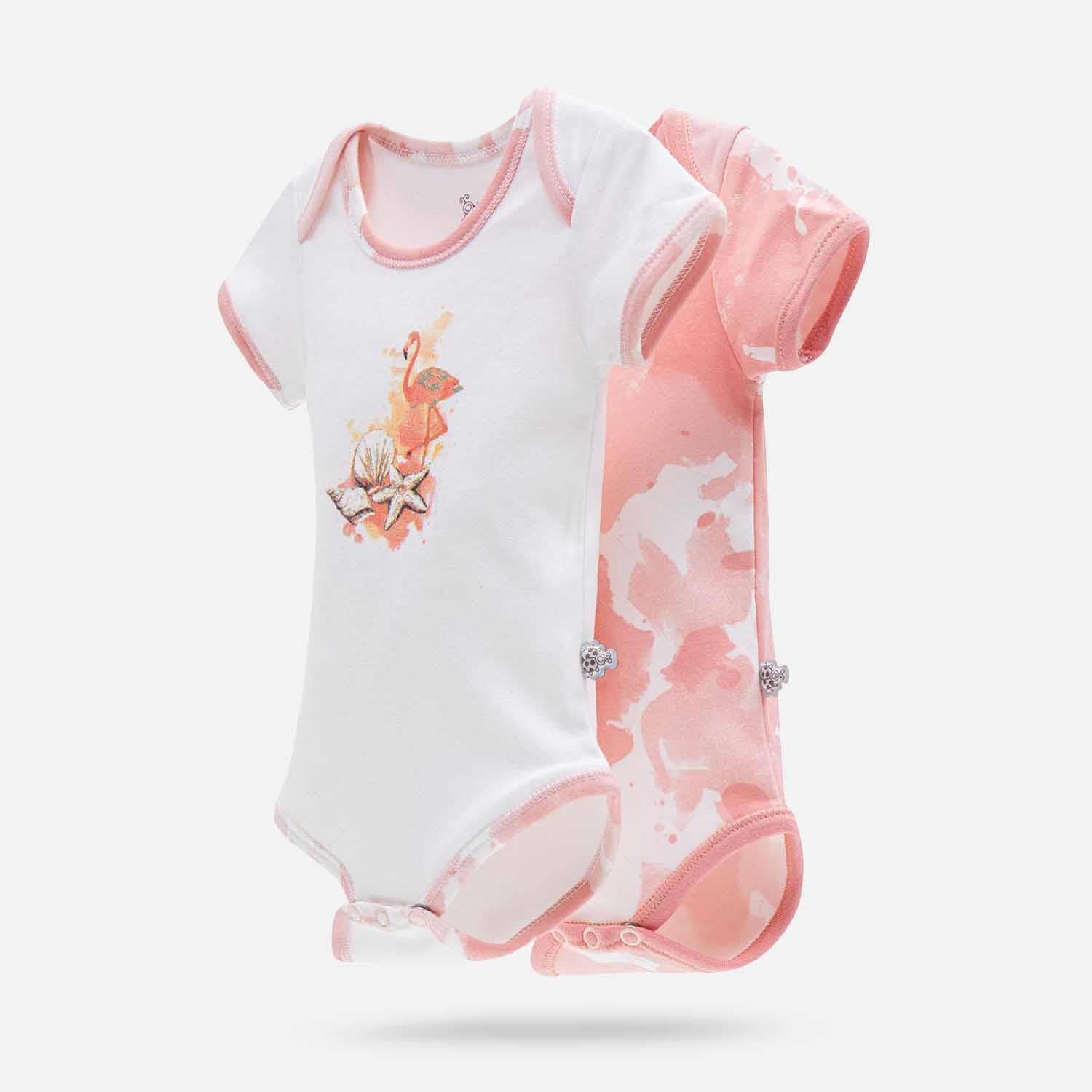 Rosa Organic Cotton Baby Bodysuit Set of 2 Short Sleeved White-Salmon