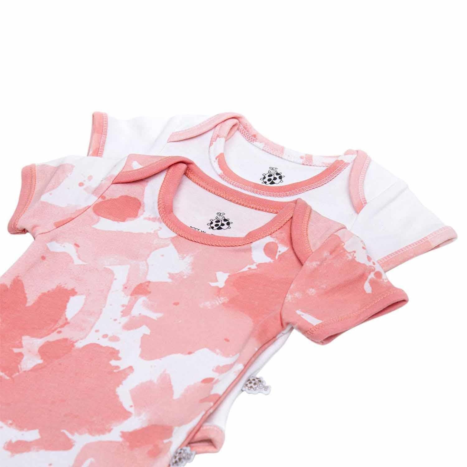 Rosa Organic Cotton Baby Bodysuit Set of 2 Short Sleeved White-Salmon