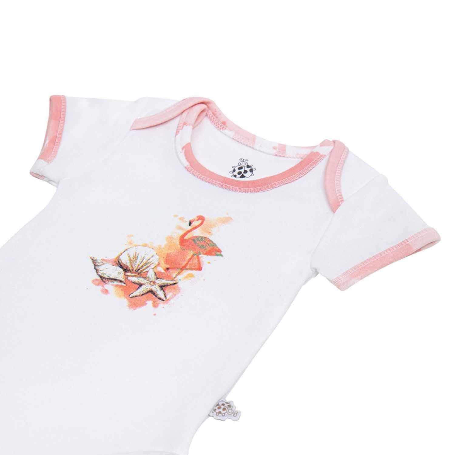 Rosa Organic Cotton Baby Bodysuit Set of 2 Short Sleeved White-Salmon