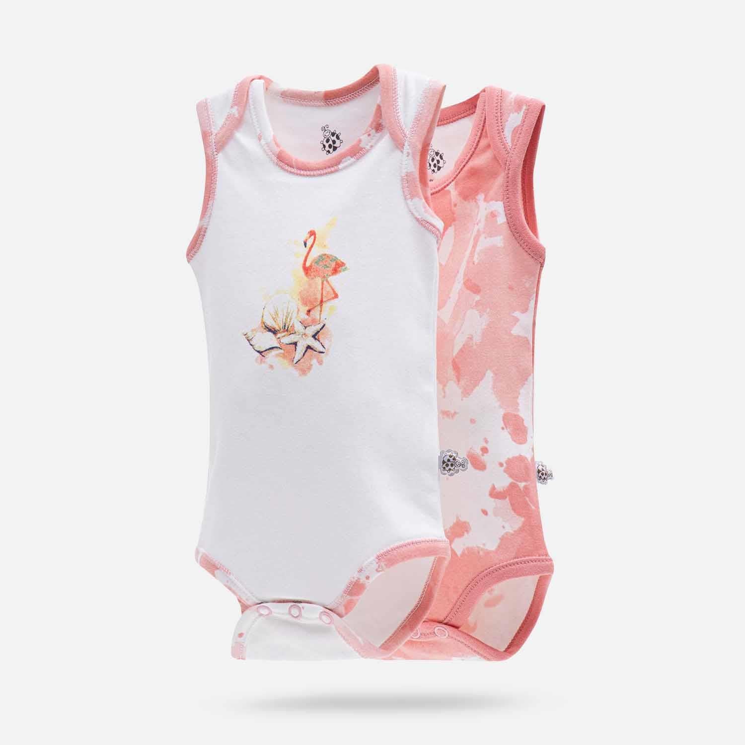 Rosa Organic Cotton Baby Bodysuit Set of 2 Sleeveless White-Salmon