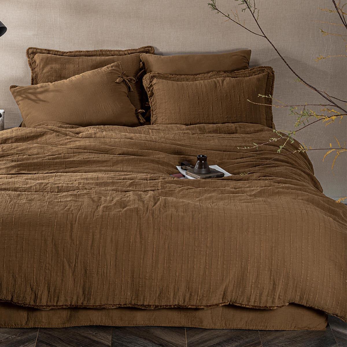 Serra Organic Cotton Double Bedding Set Brown