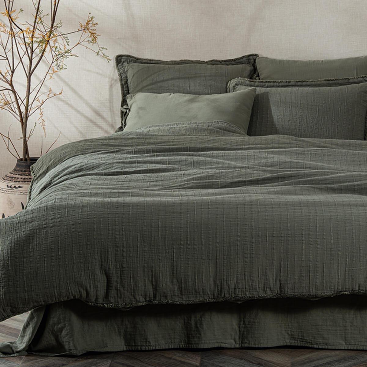 Serra Organic Cotton Double Bedding Set Green