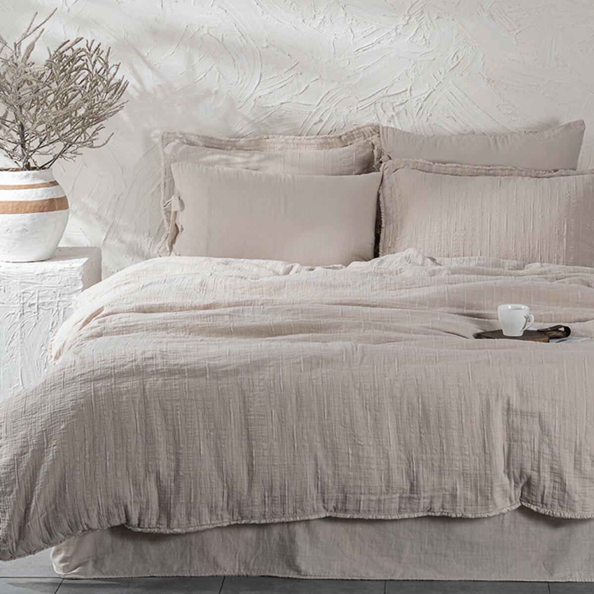 Serra Organic Cotton King Bedding Set Beige