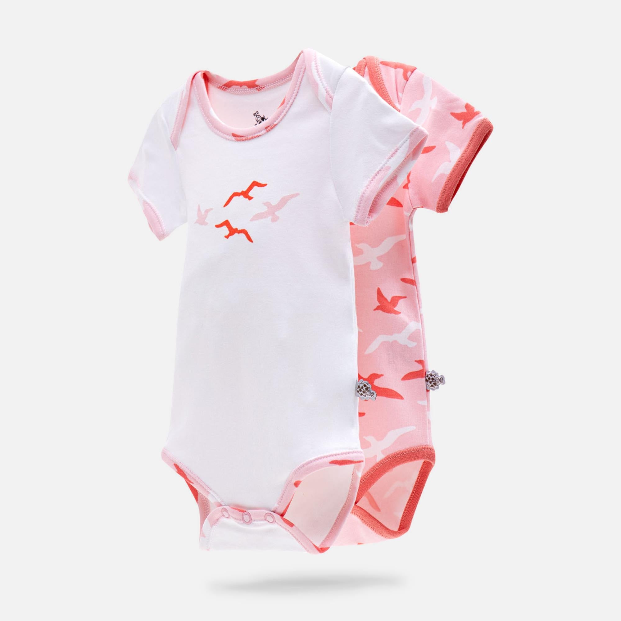 Turna Organic Cotton Baby Bodysuit Set of 2 Short Sleeved White-Salmon