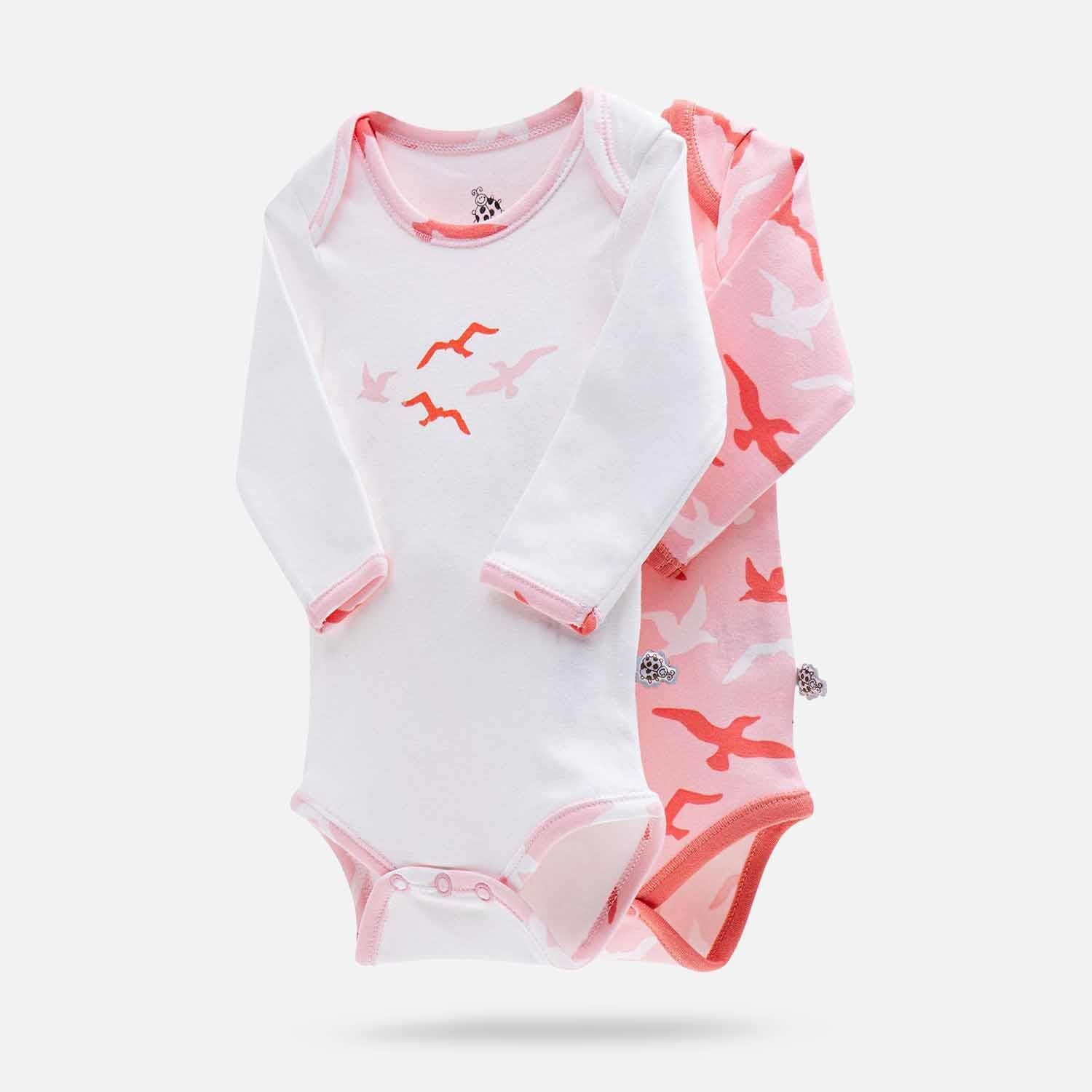 Turna Organic Cotton Baby Bodysuit Set of 2 Long Sleeved White-Salmon