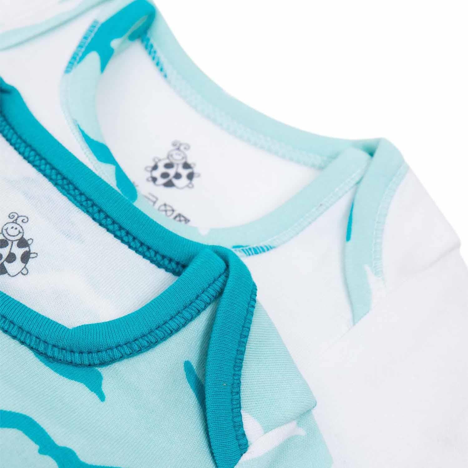 Turna Organic Cotton Baby Bodysuit Set of 2 Long Sleeved White-Turquoise