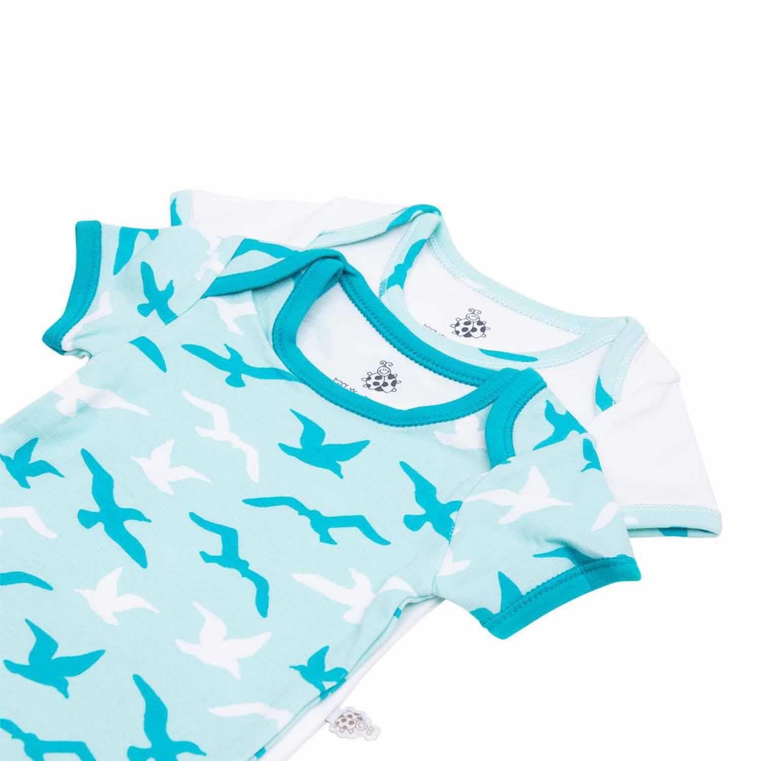 Turna Organic Cotton Baby Bodysuit Set of 2 Short Sleeved White-Turquoise