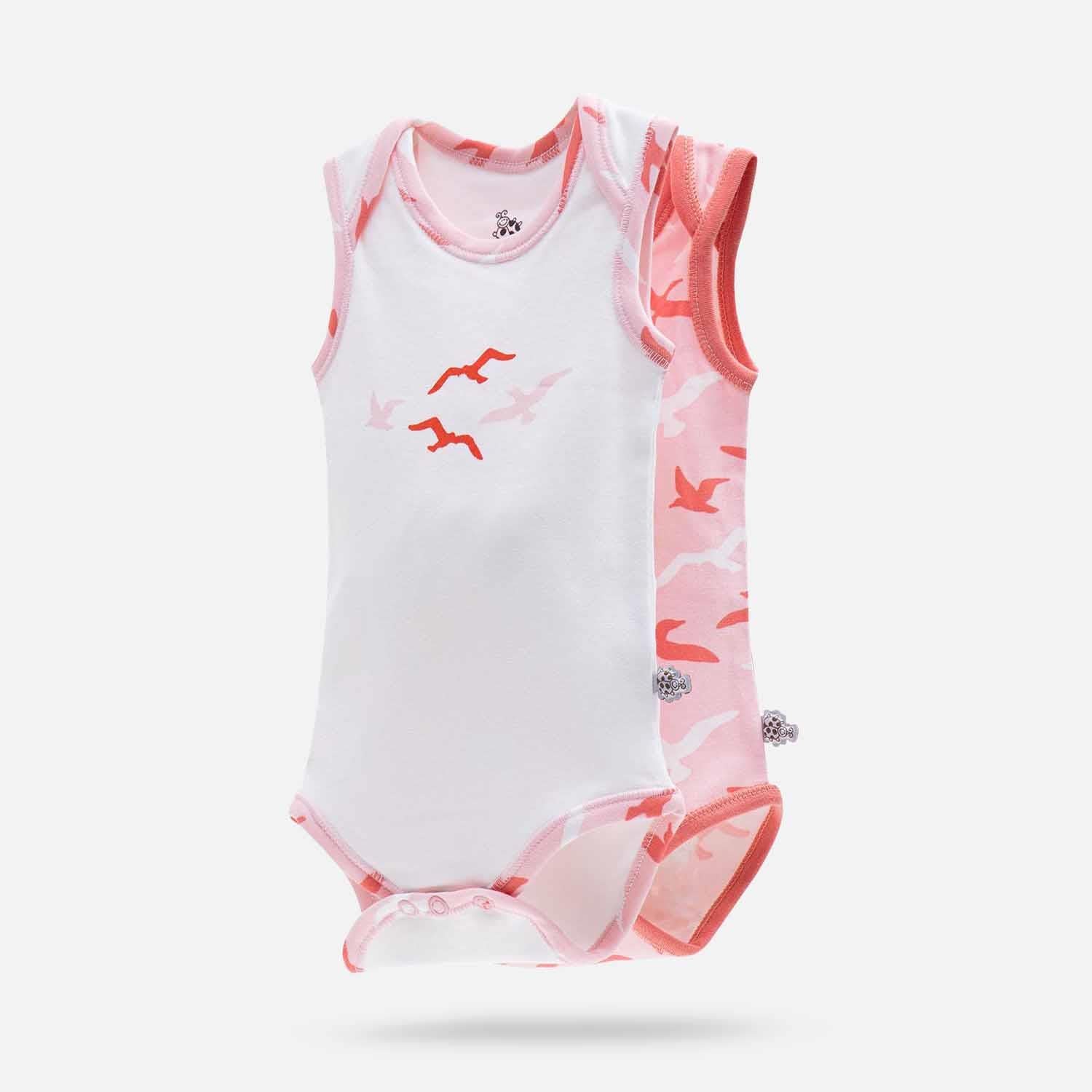 Turna Organic Cotton Baby Bodysuit Set of 2 Sleeveless White-Salmon