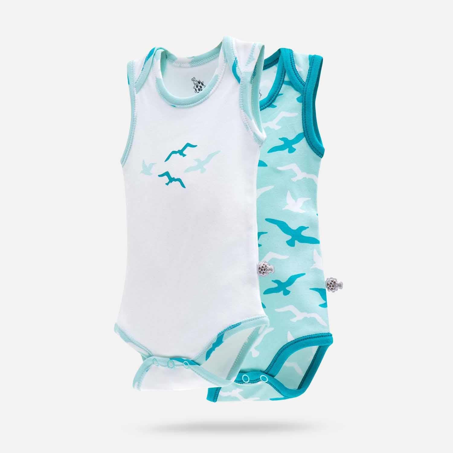 Turna Organic Cotton Baby Bodysuit Set of 2 Sleeveless White-Turquoise