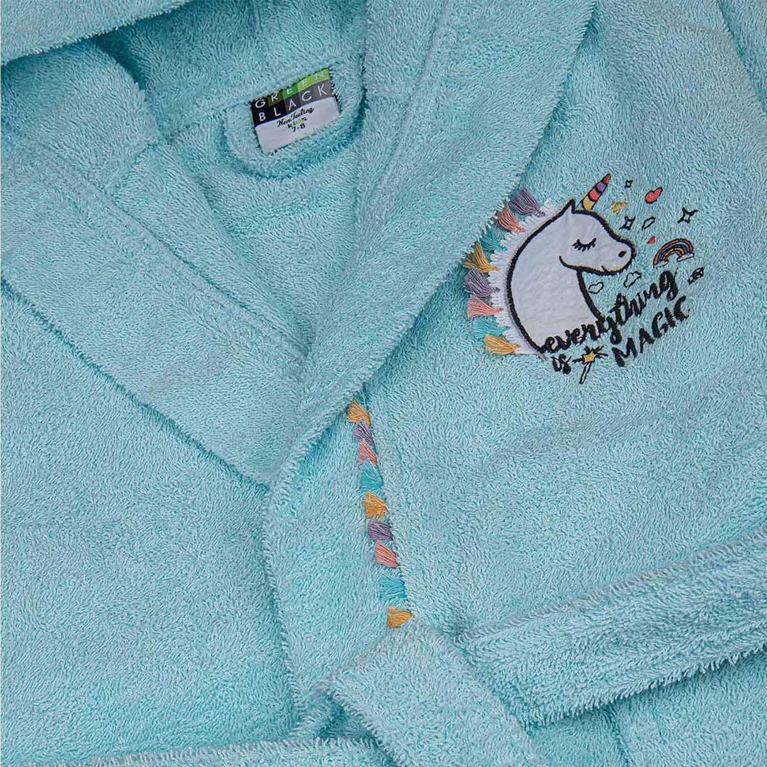 Unicorn Cotton Kids' Bathrobe Mint