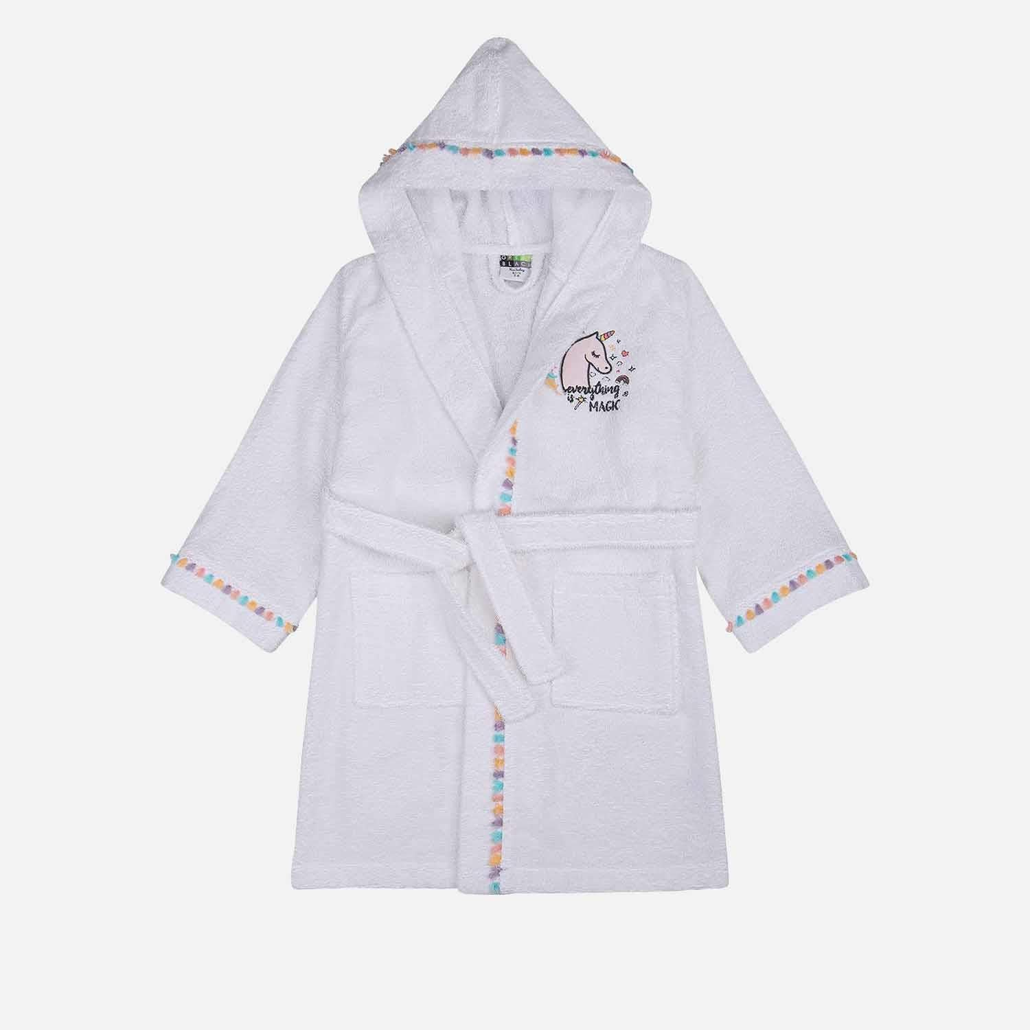 Unicorn Cotton Kids' Bathrobe White