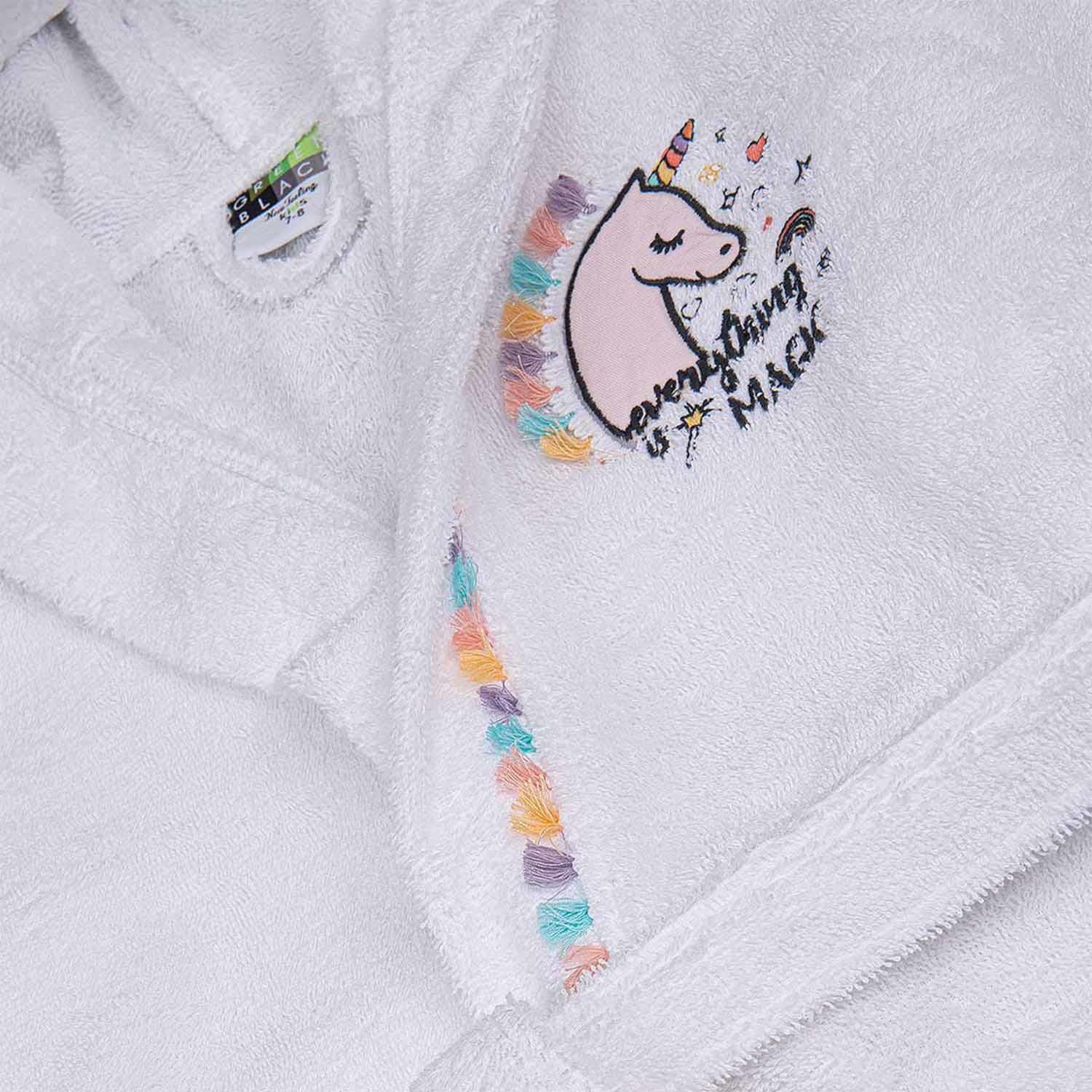 Unicorn Cotton Kids' Bathrobe White