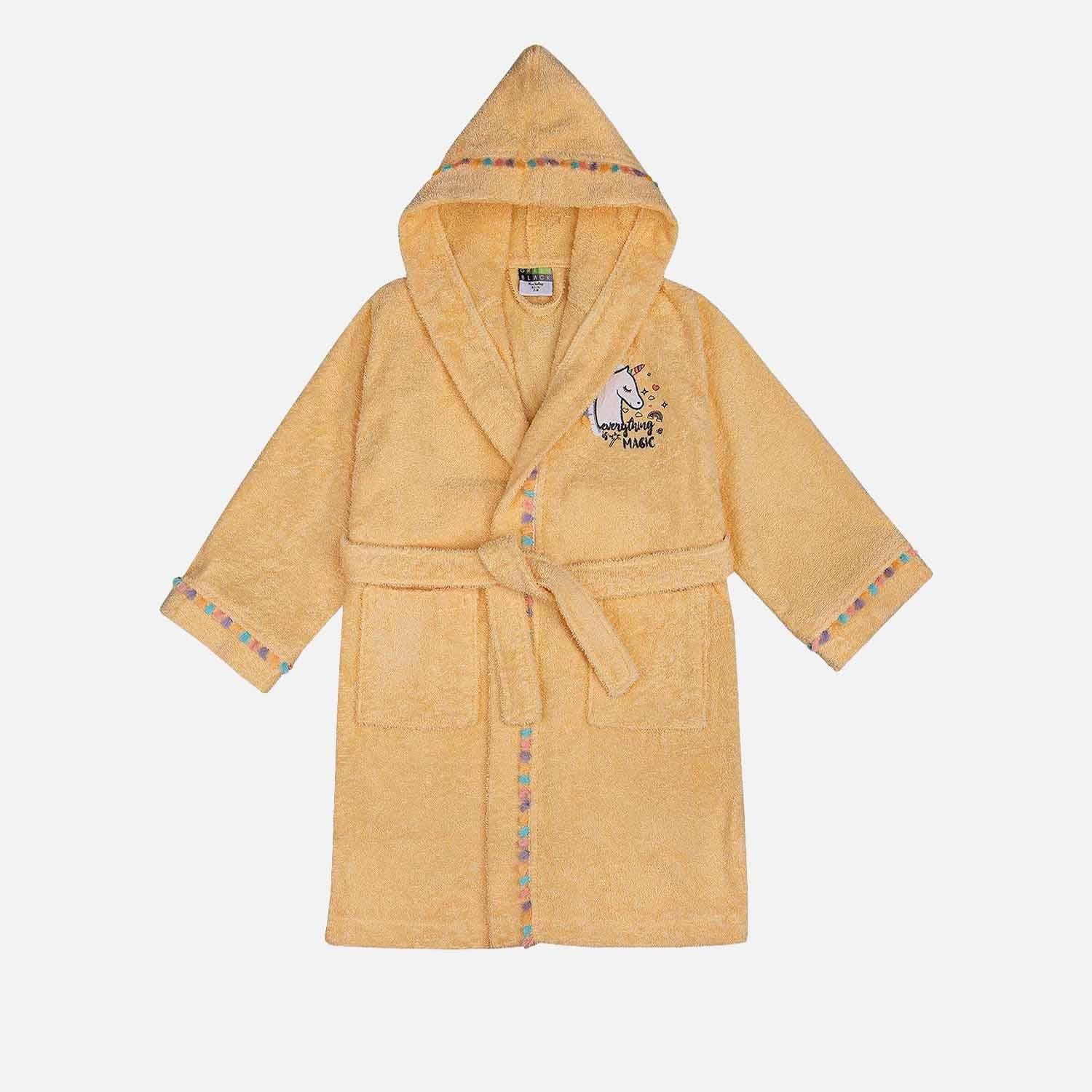 Unicorn Cotton Kids' Bathrobe Yellow