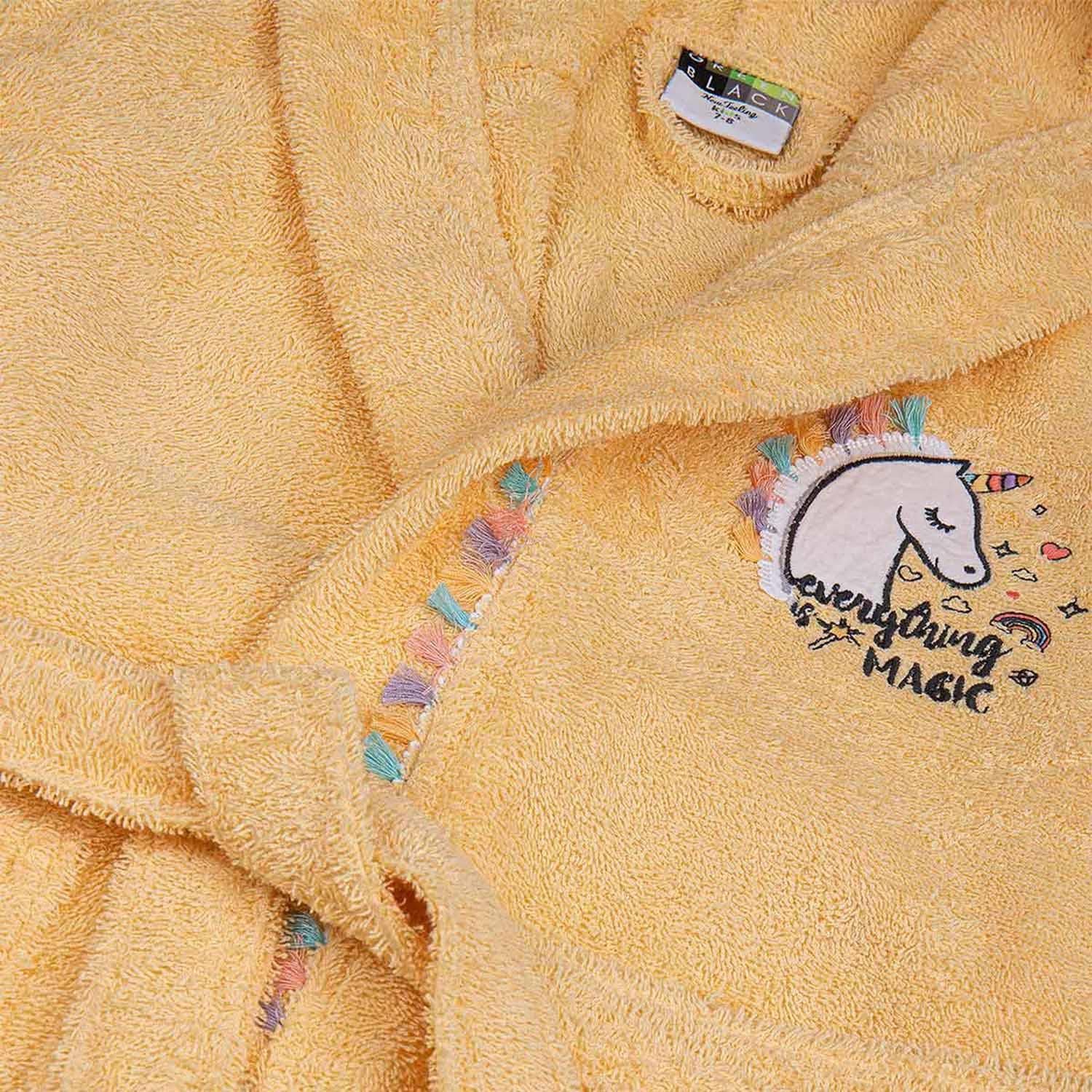 Unicorn Cotton Kids' Bathrobe Yellow