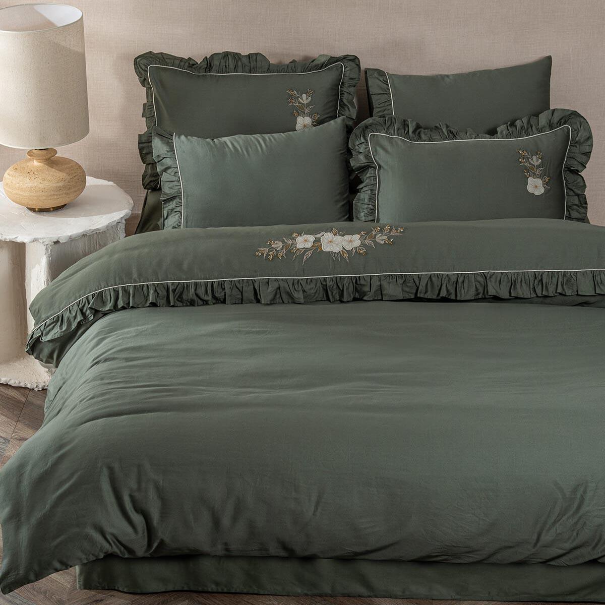 Vanya Organic Cotton Satin Double Bedding Set Green