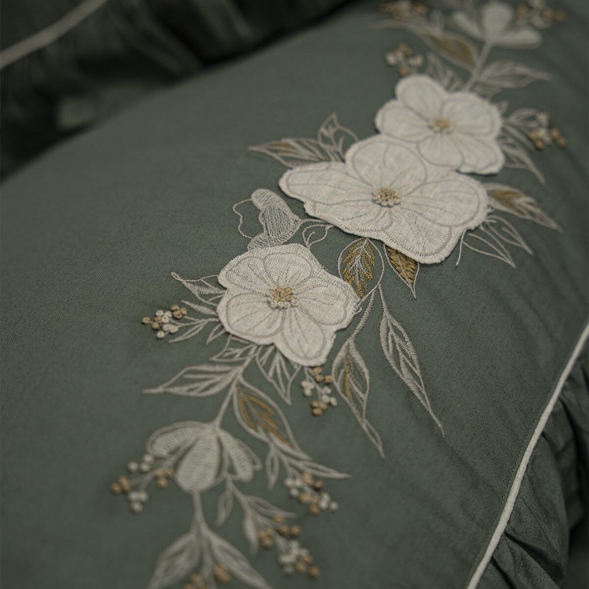 Vanya Organic Cotton Satin Double Bedding Set Green